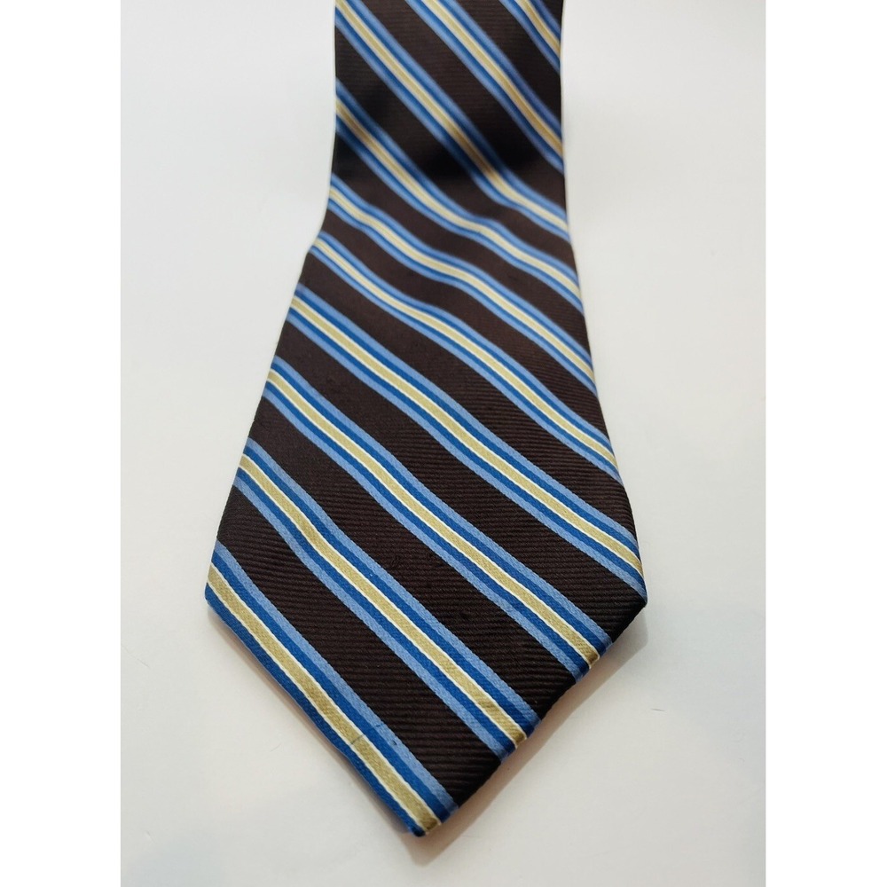 Chaps Necktie Mens One Size Brown Blue Striped Silk Handmade Classic 3.75"x59"